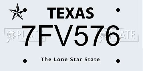 7FV576 Texas License Plate