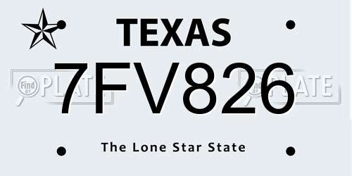 7FV826 Texas License Plate