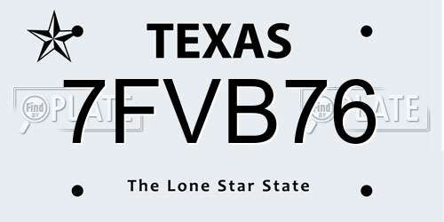7FVB76 Texas License Plate
