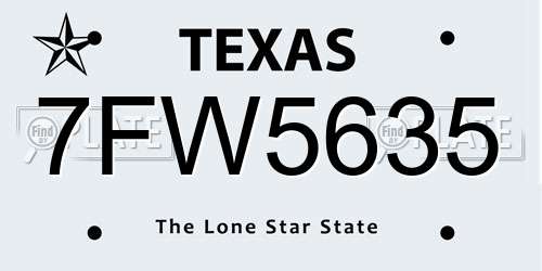 7FW5635 Texas License Plate