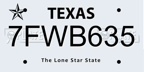 7FWB635 Texas License Plate