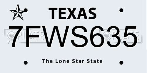 7FWS635 Texas License Plate