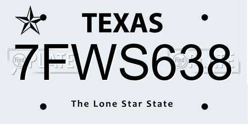 7FWS638 Texas License Plate