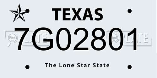 7G02801 Texas License Plate