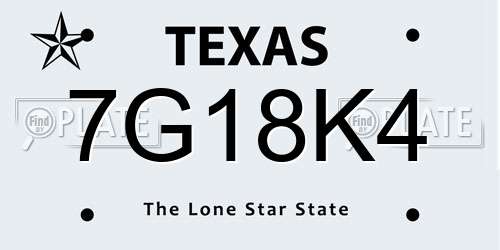 7G18K4 Texas License Plate