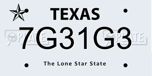 7G31G3 Texas License Plate