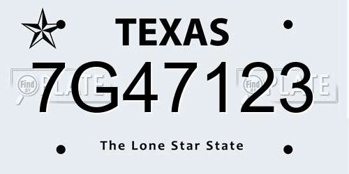 7G47123 Texas License Plate