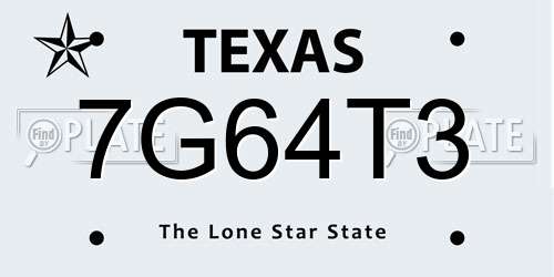 7G64T3 Texas License Plate