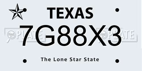 7G88X3 Texas License Plate