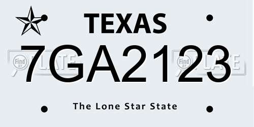 7GA2123 Texas License Plate