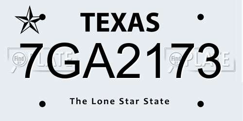 7GA2173 Texas License Plate