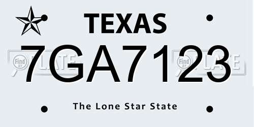7GA7123 Texas License Plate