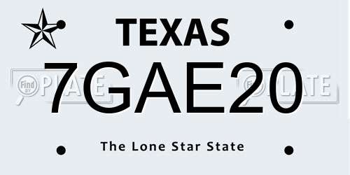 7GAE20 Texas License Plate