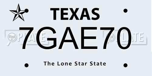 7GAE70 Texas License Plate