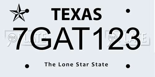 7GAT123 Texas License Plate