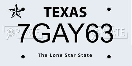 7GAY63 Texas License Plate