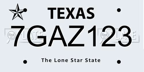 7GAZ123 Texas License Plate