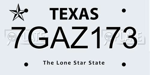 7GAZ173 Texas License Plate