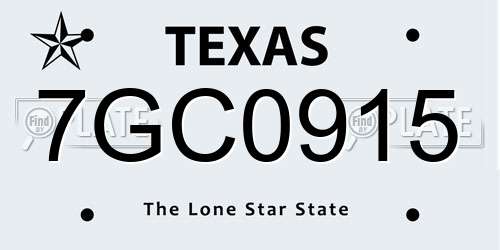 7GC0915 Texas License Plate