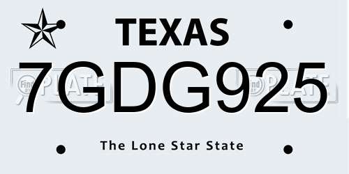7GDG925 Texas License Plate