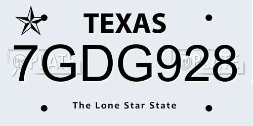 7GDG928 Texas License Plate