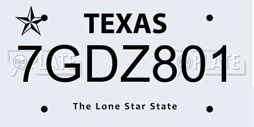 7GDZ801 Texas License Plate