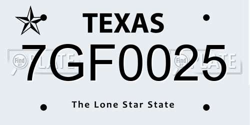 7GF0025 Texas License Plate