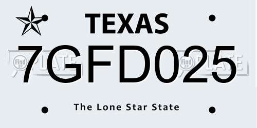7GFD025 Texas License Plate
