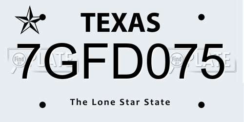 7GFD075 Texas License Plate
