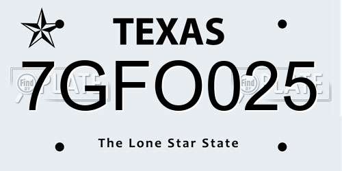 7GFO025 Texas License Plate