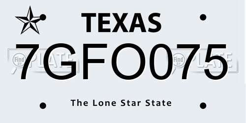 7GFO075 Texas License Plate