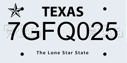 7GFQ025 Texas License Plate