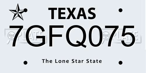 7GFQ075 Texas License Plate