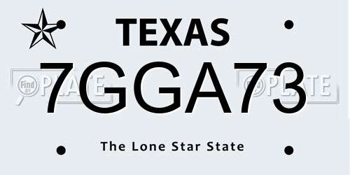 7GGA73 Texas License Plate