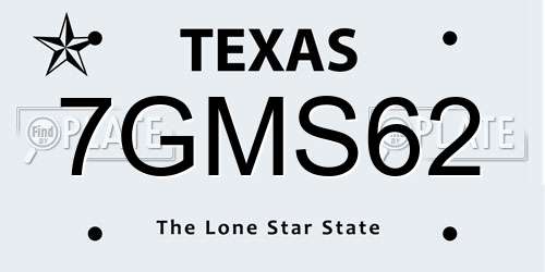 7GMS62 Texas License Plate