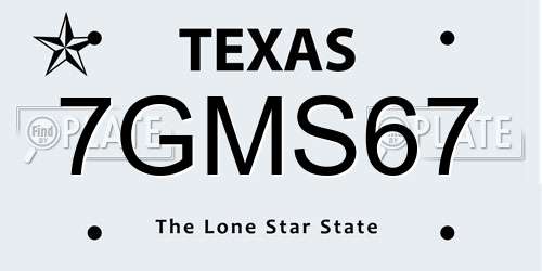 7GMS67 Texas License Plate