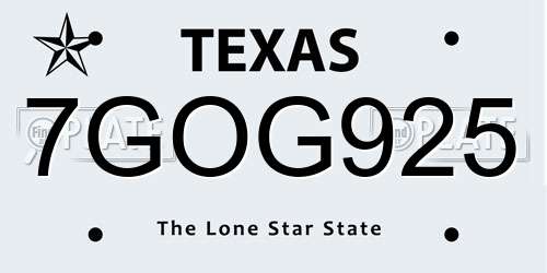 7GOG925 Texas License Plate