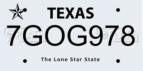 7GOG978 Texas License Plate
