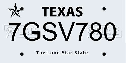 7GSV780 Texas License Plate