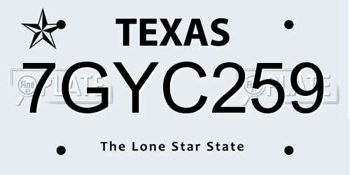 7GYC259 Texas License Plate