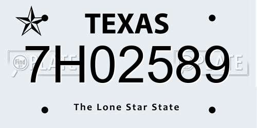 7H02589 Texas License Plate