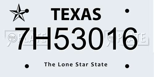 7H53016 Texas License Plate