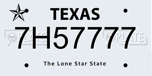 7H57777 Texas License Plate
