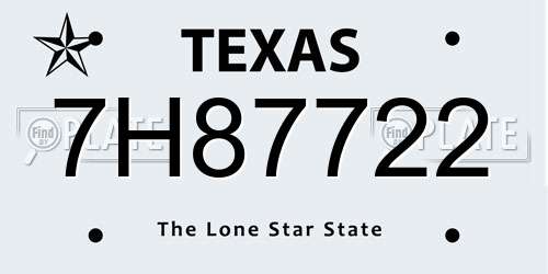 7H87722 Texas License Plate