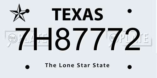 7H87772 Texas License Plate