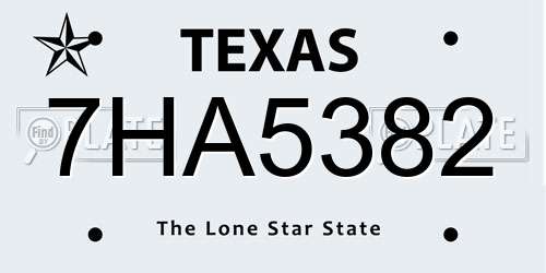 7HA5382 Texas License Plate