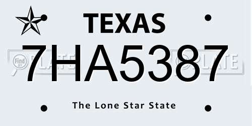 7HA5387 Texas License Plate