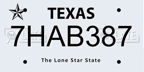 7HAB387 Texas License Plate