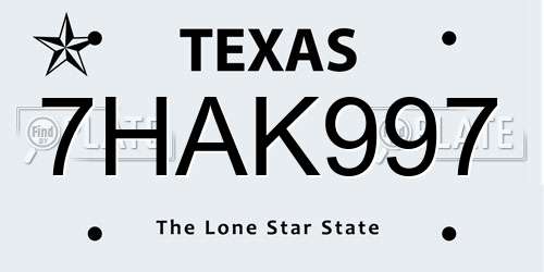 7HAK997 Texas License Plate