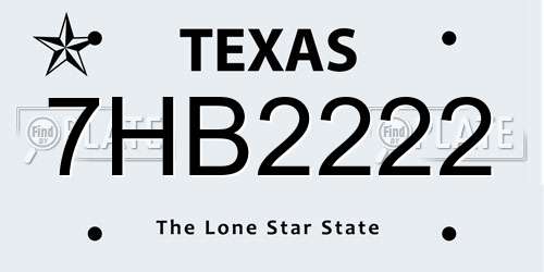 7HB2222 Texas License Plate